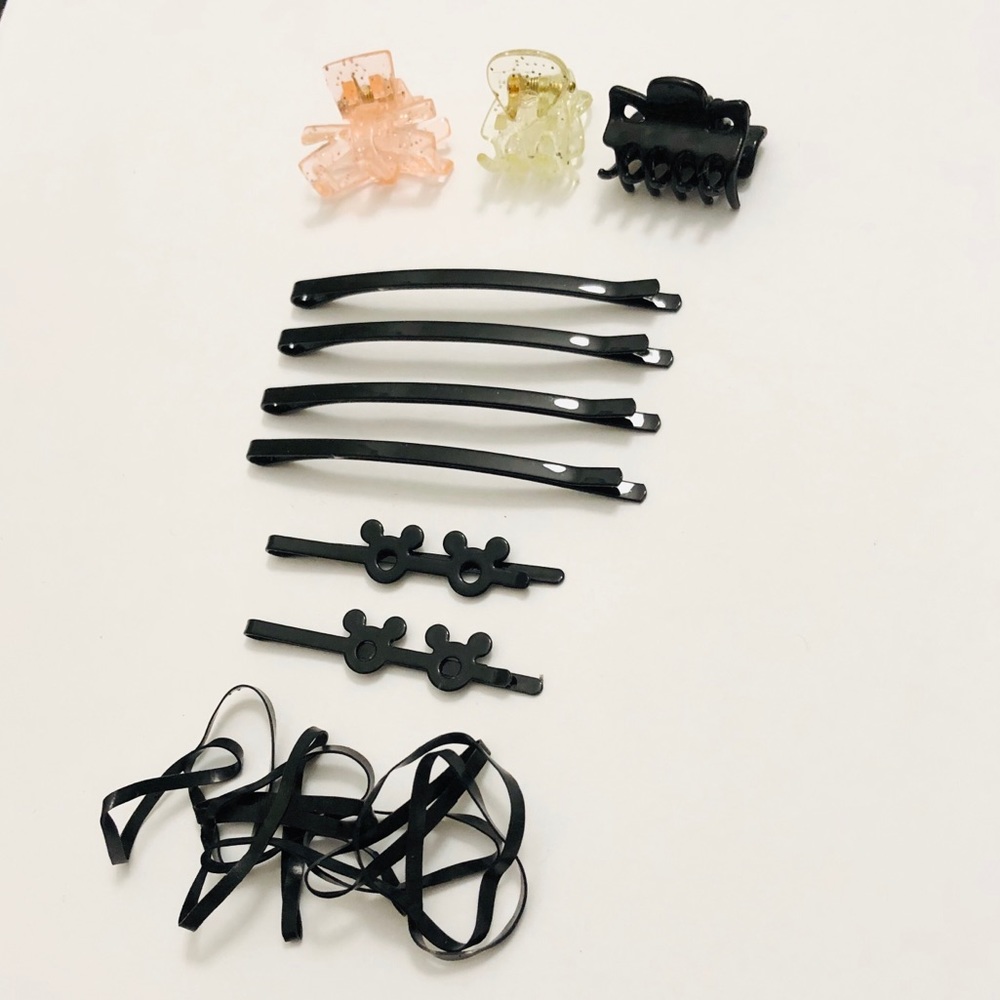 New! Mickey Mose Head Bar Barrettes Hair Ties Set